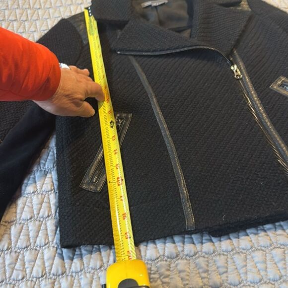 Vince For Bergorf Goodman Black Leather Trim Wool Tweed Moto Jacket Size XS - Picture 11 of 13